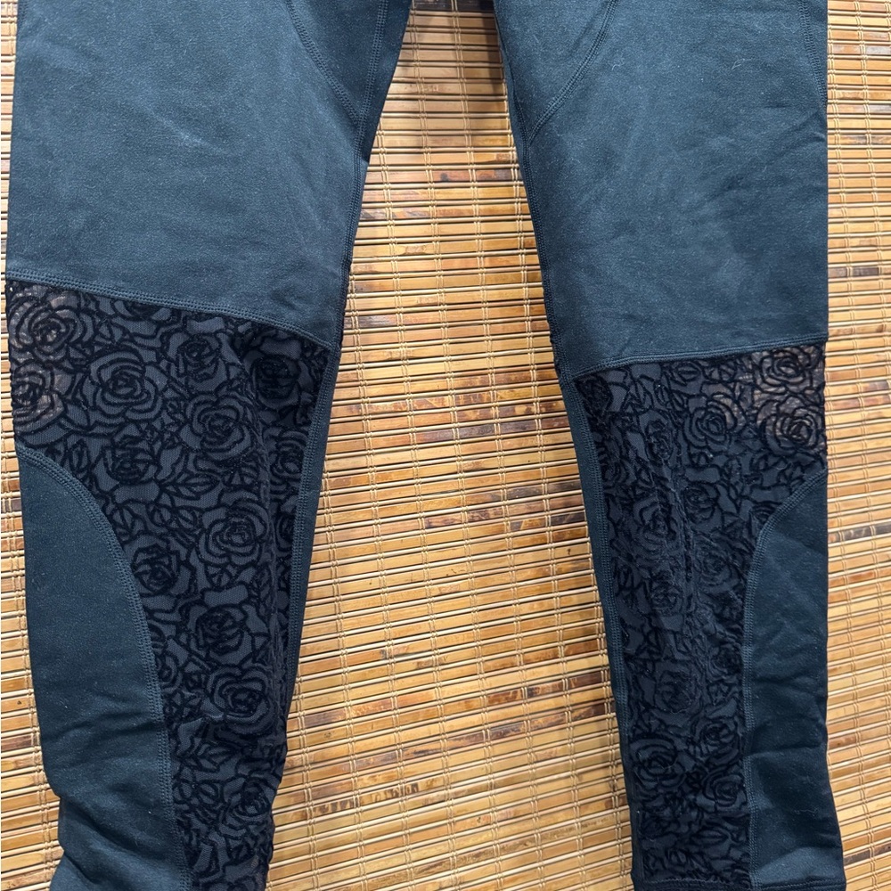 Athleta Navy Blue Leggings with Black faux leather patch - Picture 7 of 8